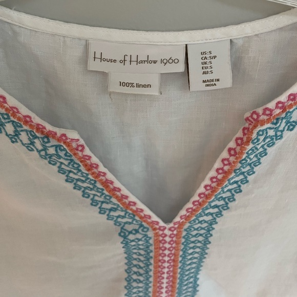 House Of Harlow 1960 Shirt Linen Embroidered Top Size S Small Blouse - Picture 5 of 7
